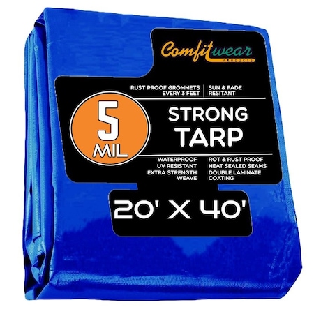 Comfitwear 5 MIL Standard Strong Multi-Purpose Tarp Cover Rust Proof Waterproof Reinforced Edges, Blue MT-2040